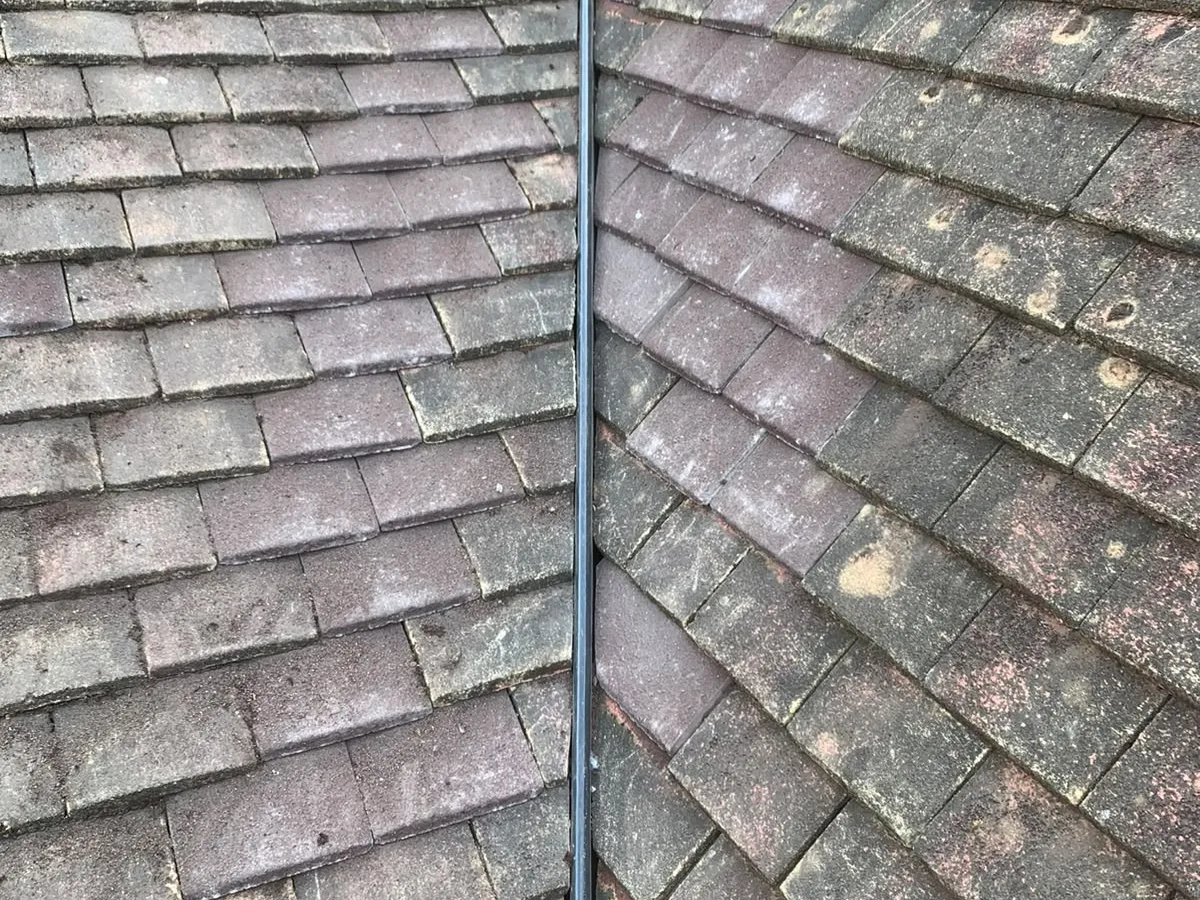 A grey tiled roof, close up