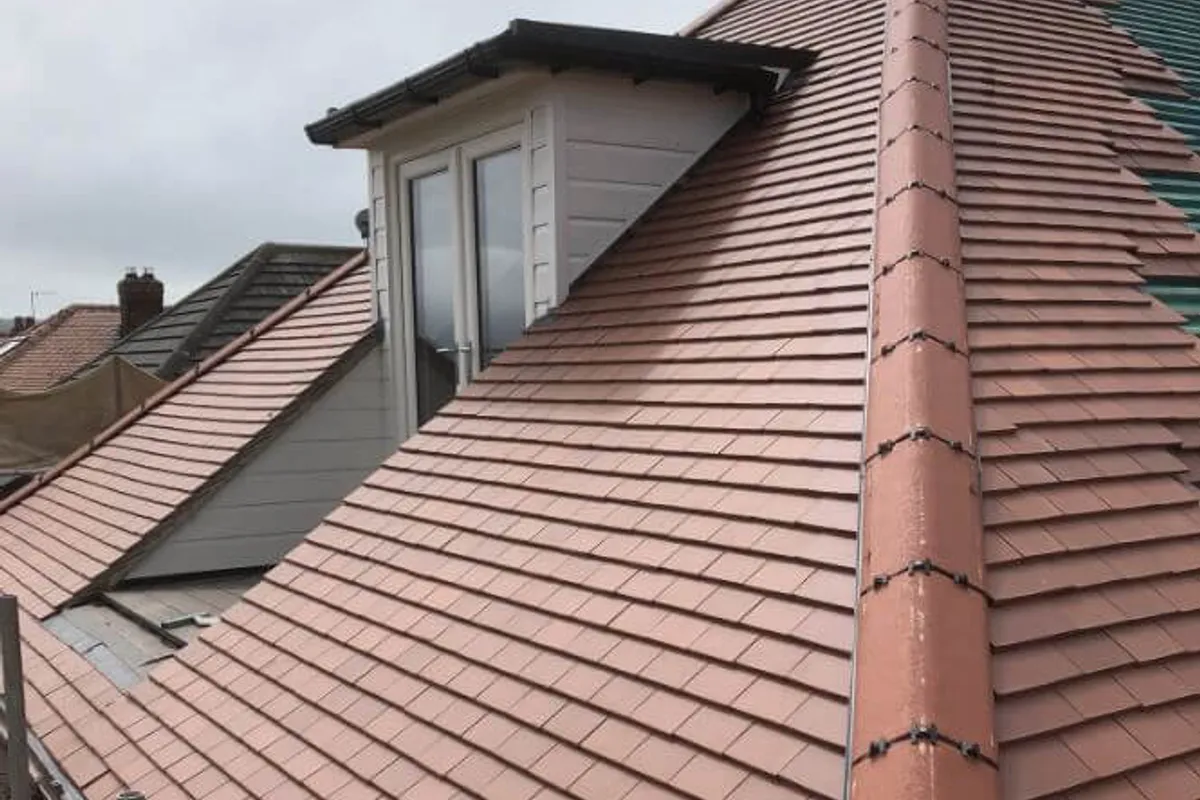A dry ridge system mechanically fixed along a roof ridge