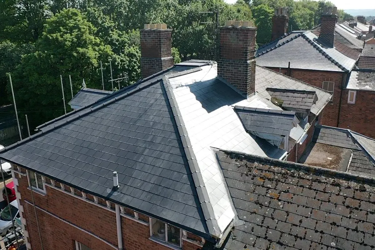 A newly tiled pitched roof completed on a Kent home